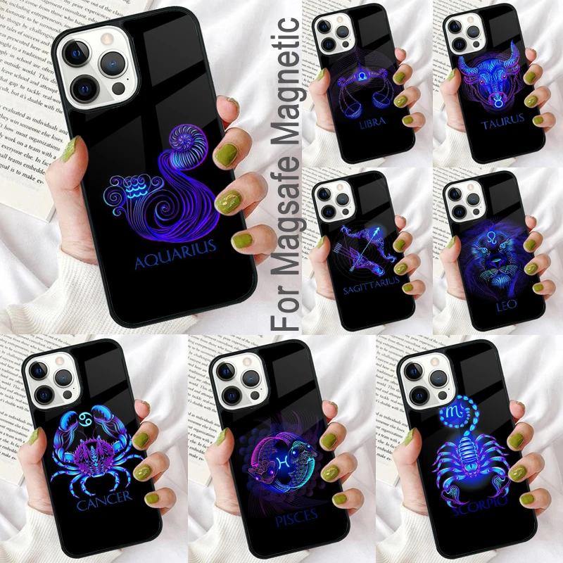 Zodiac Signs Magnetic Soft Phone Case for iPhone 16 Promax 15 Pro 13 14 Plus 11 12 Mini MagSafe Coque