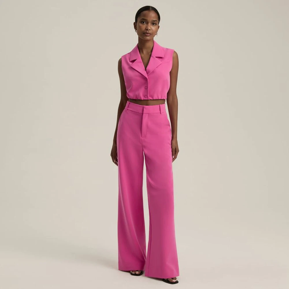 

Фуксия, комплект из двух предметов для женщин, элегантный комплект из жилета с остроконечными лацканами и брюк, офисный женский повседневный комплект со штанами