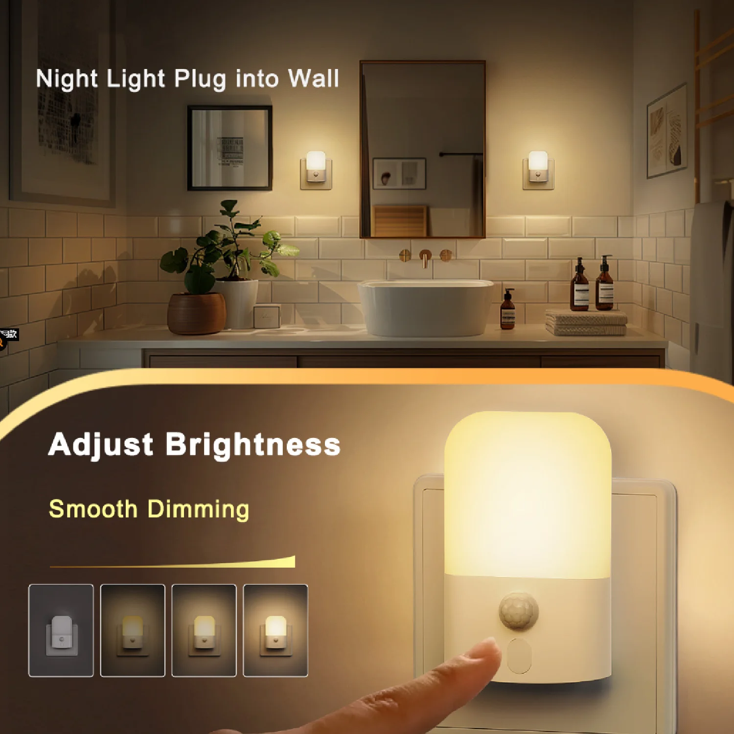 Luci notturne con presa LED a risparmio energetico con sensore di movimento, 5 modalità (automatico/on/off), 0,5 Watt, per la cameretta, la cameretta dei bambini