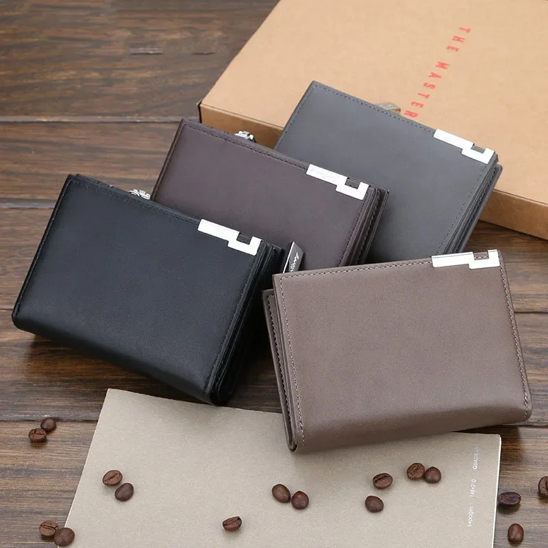 

2024 New Men Short Wallet Fashion Casual Organ Large Capacity Zipper Hasp Wallets For Male Multi-card Bit Coin Purse PU Leather