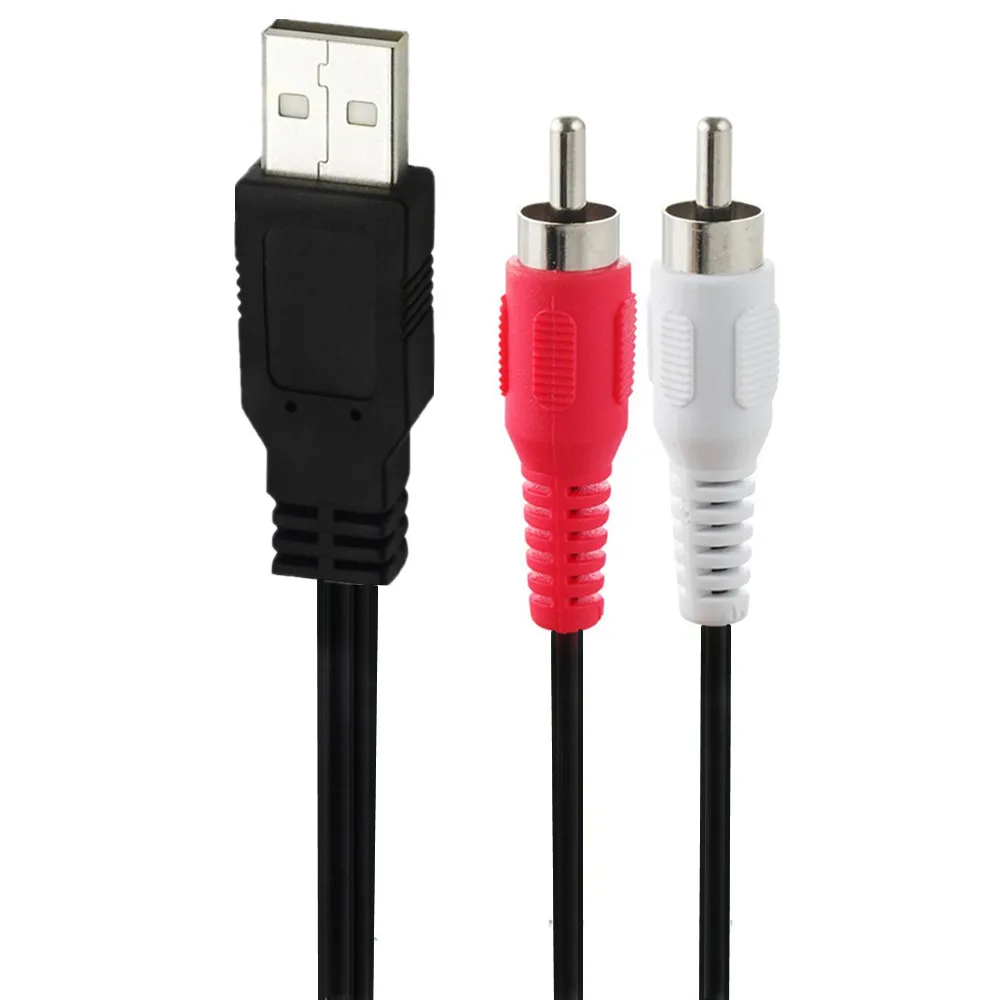1.5m USB A Male to 2 RCA Phono AV Cable Lead PC TV Aux Audio Video adapter