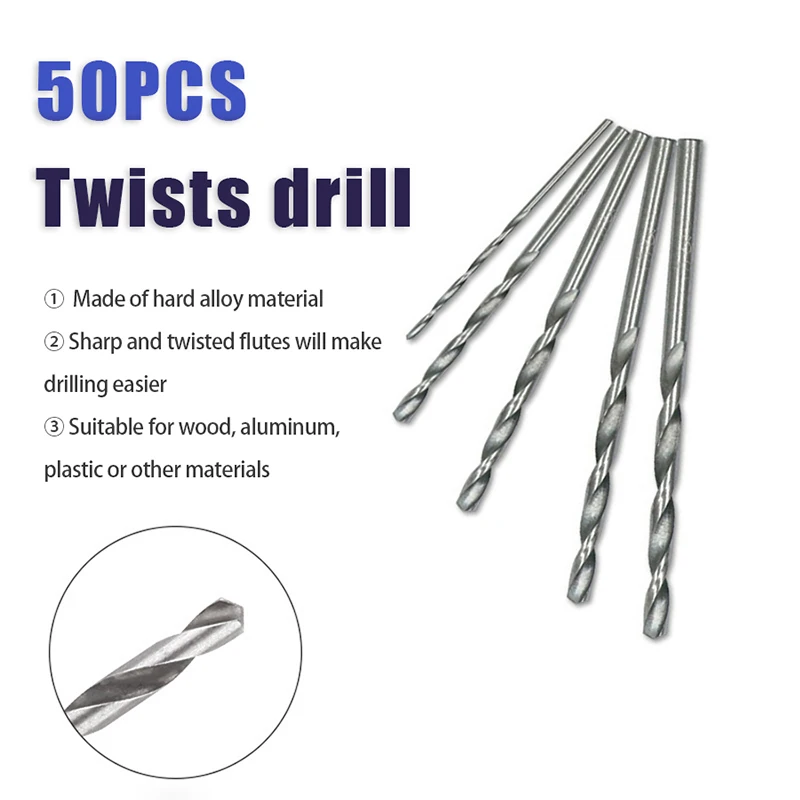 50Pcs 1/1.5/2/2.5/3mm Titanium Coated Drill Bits HSS High Speed Steel Drill Bits Set Power Tool for Woodworking Plastic Aluminum