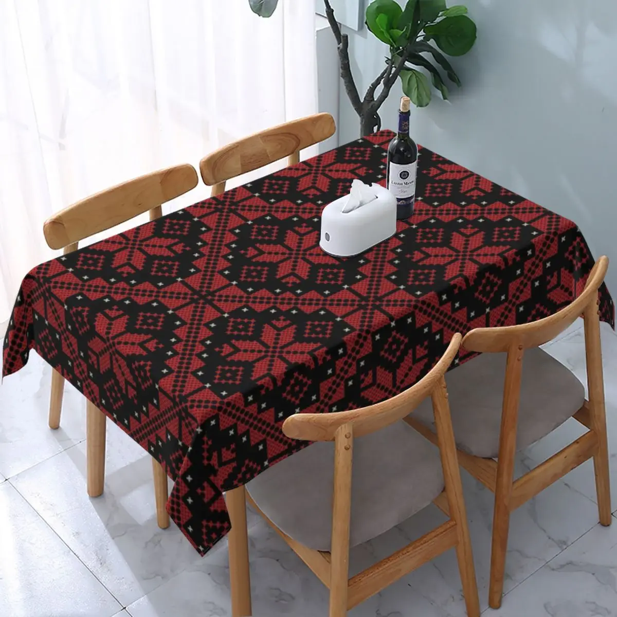 Palestinian Tatreez Cross Stitch Embroidery Art Tablecloth Rectangular Waterproof Palestine Table Cloth Cover for Banquet