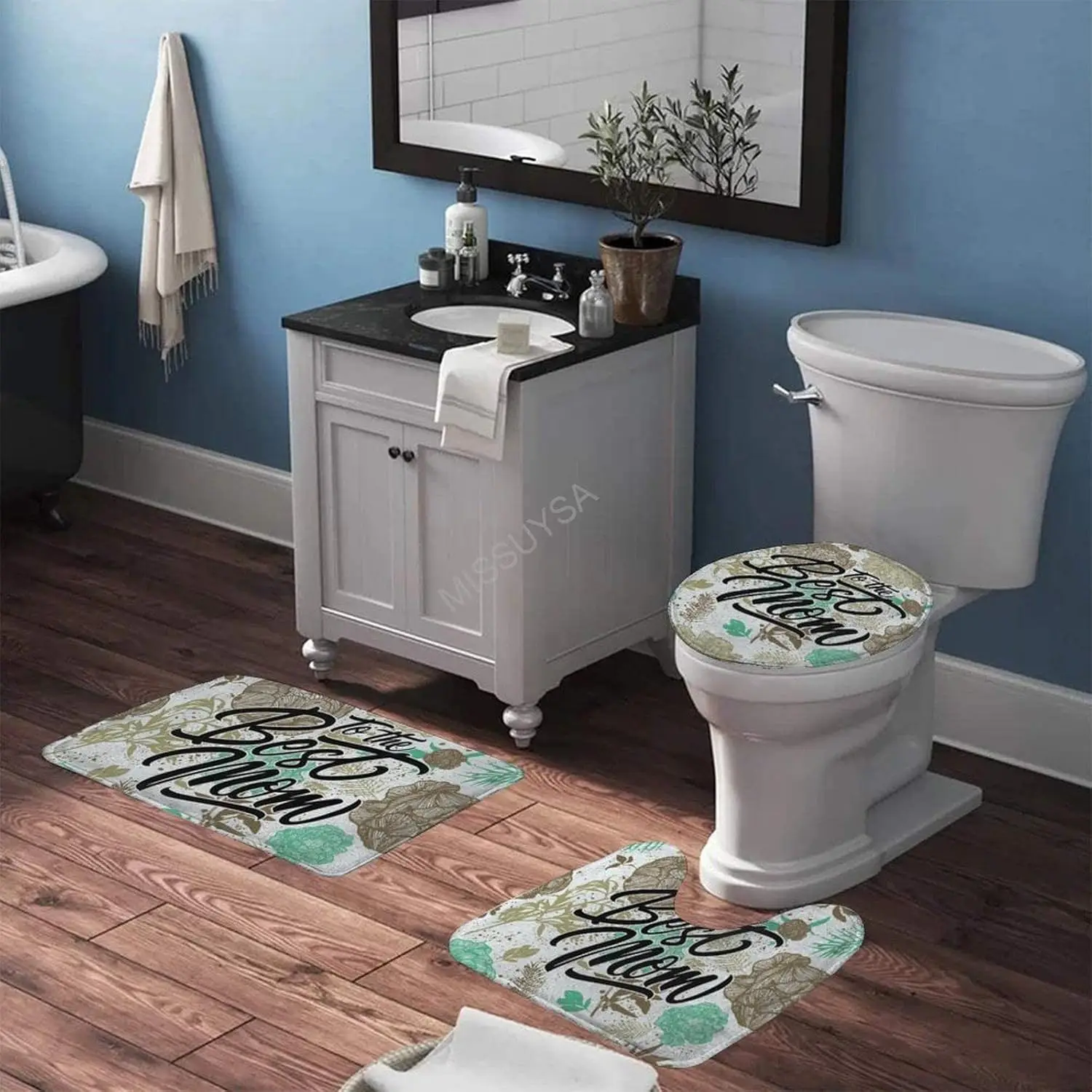 

3-х предметный набор ковриков для ванной комнаты, мягкий пенопластовый нескользящий коврик для ванной комнаты «Спасибо маму», контурный коврик для туалета, чехол для душа в ванне