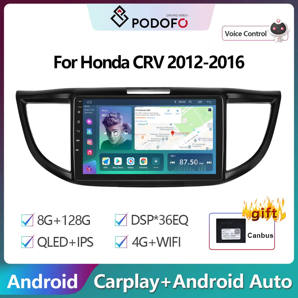 

Podofo 2Din Android10 Car Radio Multimidia Video Player For Honda CRV 2012-2016 GPS Navigation 2din Carplay Auto Stereo