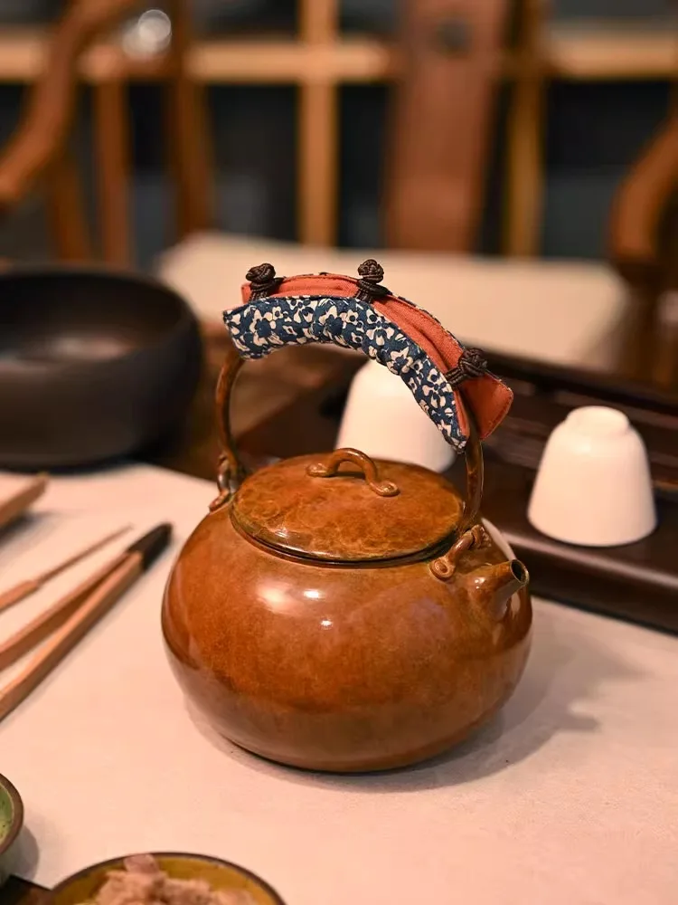 Handmade Pure Copper Teapot Kettle Electric Pottery Stove Enclosed Boiling Tea Brewer Traditional Japanese Style Copperware
