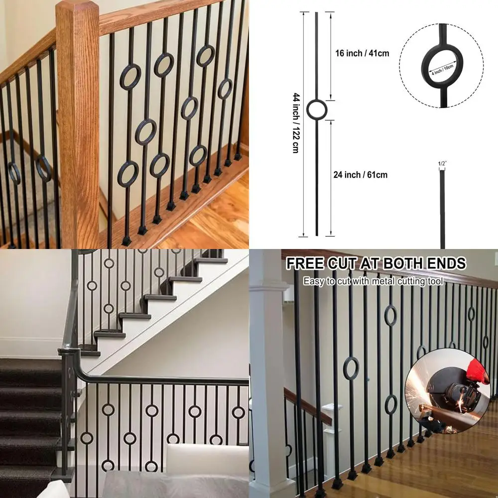 ลูกกรงเหล็กกลวงสำหรับบันได 8 ชิ้น ขนาด 1/2 นิ้ว พร้อมรองเท้าหมุน 16 ตัว