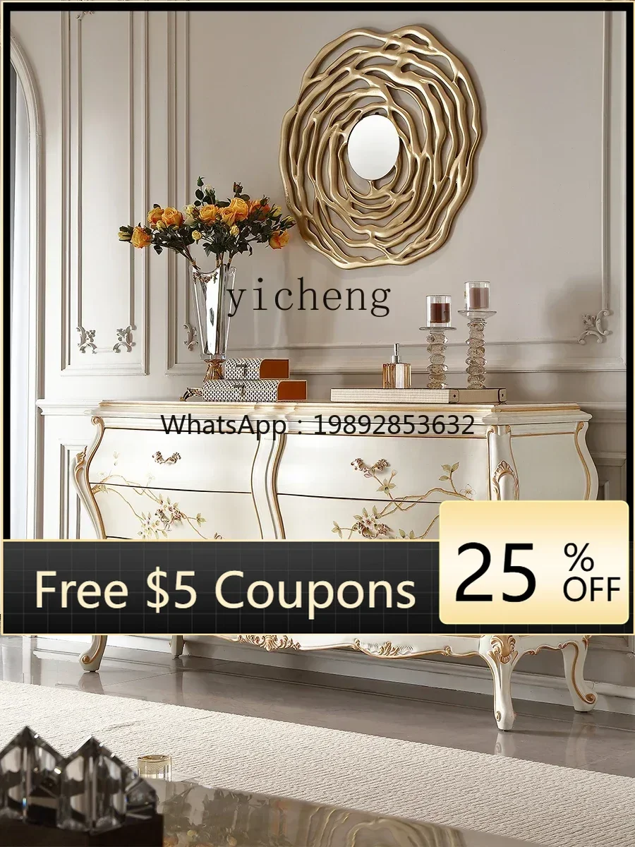 Solid Wood Hand-Painted Chest of Drawers Bedroom Standing Cabinet Side Cabinet Decorative Storage