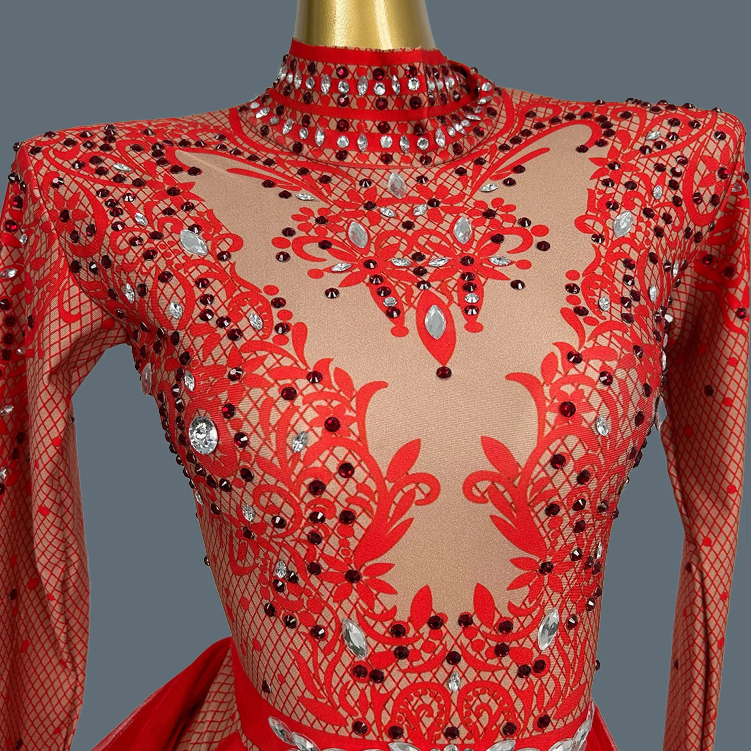 คลาสสิกเต้นรํายืดหยุ่น Leotard Sparkly Rhinestone ไนท์คลับปาร์ตี้เครื่องแต่งกาย Sparkly Rhinestone บอดี้สูท Putong
