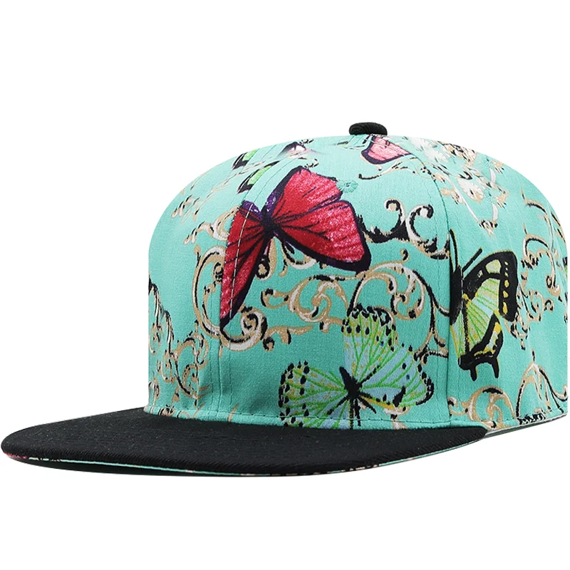 

Simple Butterfly printing Girl Baseball Cap Flat brim Hip Hop Cap Outdoor Sunshade Adjustable SNAPBACK Cap women's hat