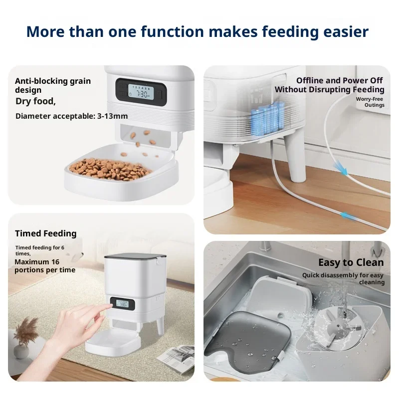 Automatic Eco-Friendly Plastic Dog Cat Feeder Chargeable Battery-Powered LCD Display Timer Quadrate Bowls Waterproof IPX5 Easy