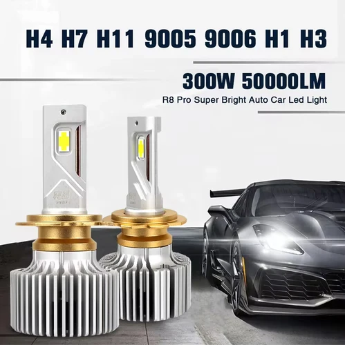 Imagen 2 del producto Faro Led para coche H1 H4 H7 H11 9005, bombillas de alta potencia, 50000LM, sistema de iluminación automotriz, lámpara antiniebla de haz alto/bajo R8 Pro