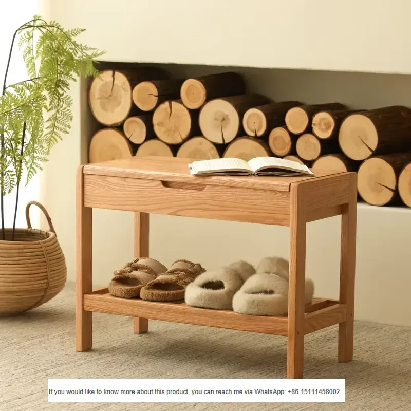 A4092 Solid Red Oak Wood Shoe Bench With Flip Top Storage Entryway Organizer Shoe Rack Bench for Hallway and Living Room