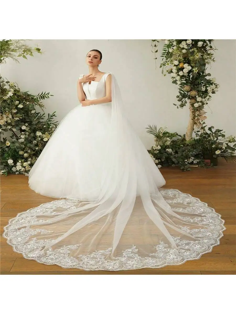 

Hot Sale White Wedding Veils 3*3M Shoulder Cape Bridal Wrap Lace Appliques Bride Wedding Bride Complementos De Boda