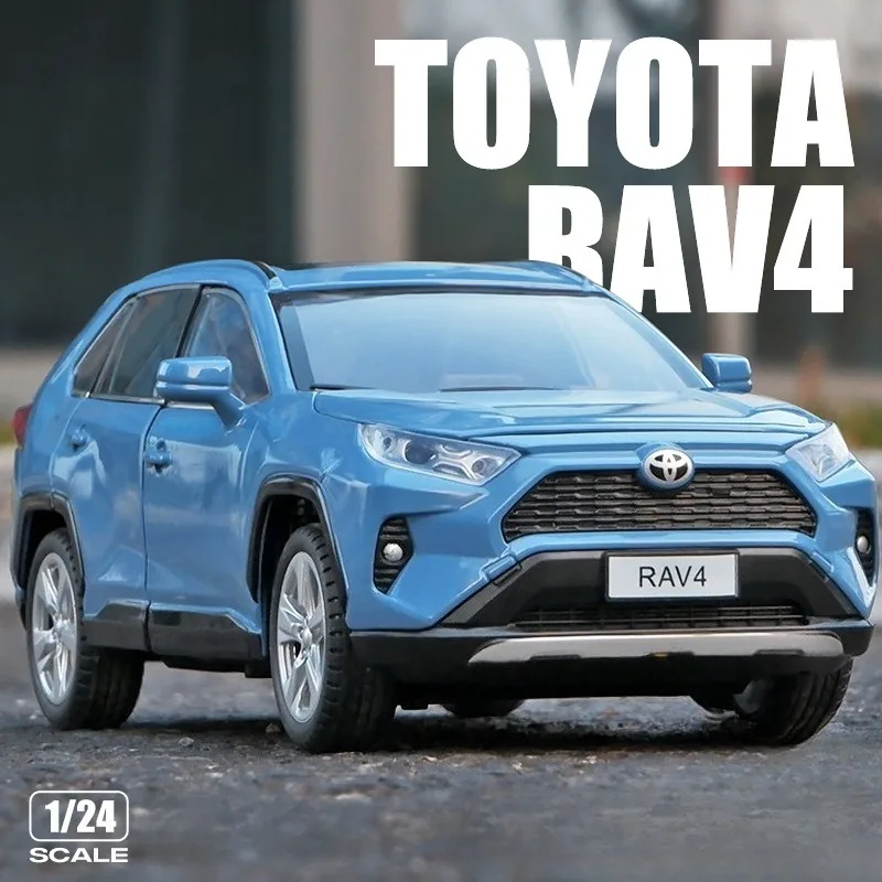 Моделирование масштаба 1/24, модель внедорожного автомобиля Toyota RAV4, литые под давлением игрушки из сплава, автомобили, коллективные металлические стразы, миниатюрные
