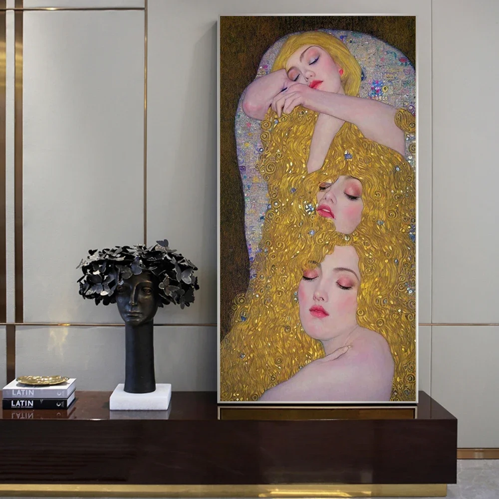 Gustav Klimt Poster Print For Living Room Famous Painting Water Serpents II Canvas Wall Art Abstract Woman Canvas Painting