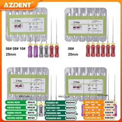 Aço inoxidável Ferramenta Odontologia, Dental C Arquivos, Endodontics Endo, Arquivo de Canal Raiz, AZDENT, Uso Manual Tamanho, 6 #, 8 #, 10 #, 25mm, 6pcs por pacote