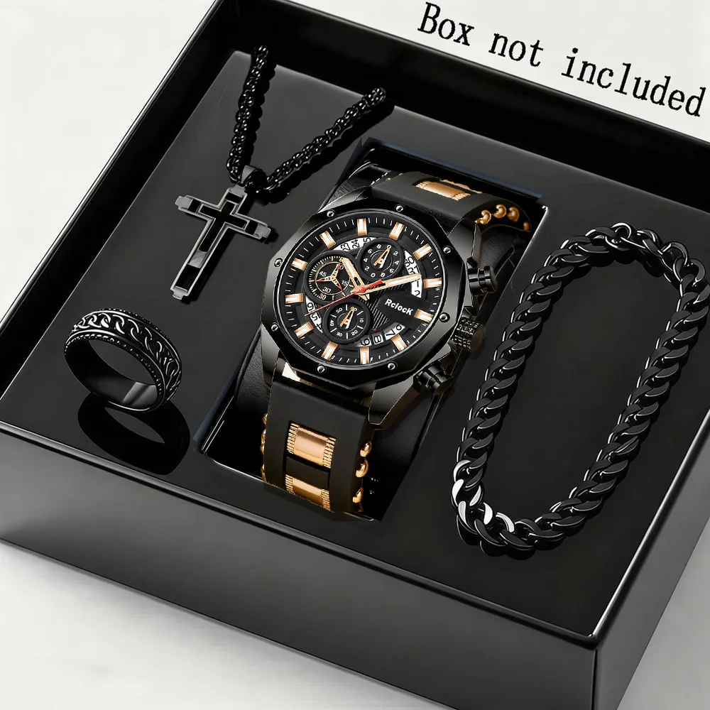 4PCS Men's Silicone Sports Quartz Watch, Perfect Gift For Father's Day Or Birthdays, Christmas Valentine's Day