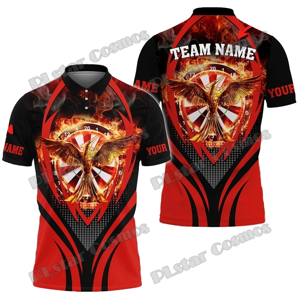 PLstar Cosmos Darts Flaming Phoenix Multicolor Option Custom Name 3D Printed Premium Men's Polo Shirt Summer Casual Shirt POL197