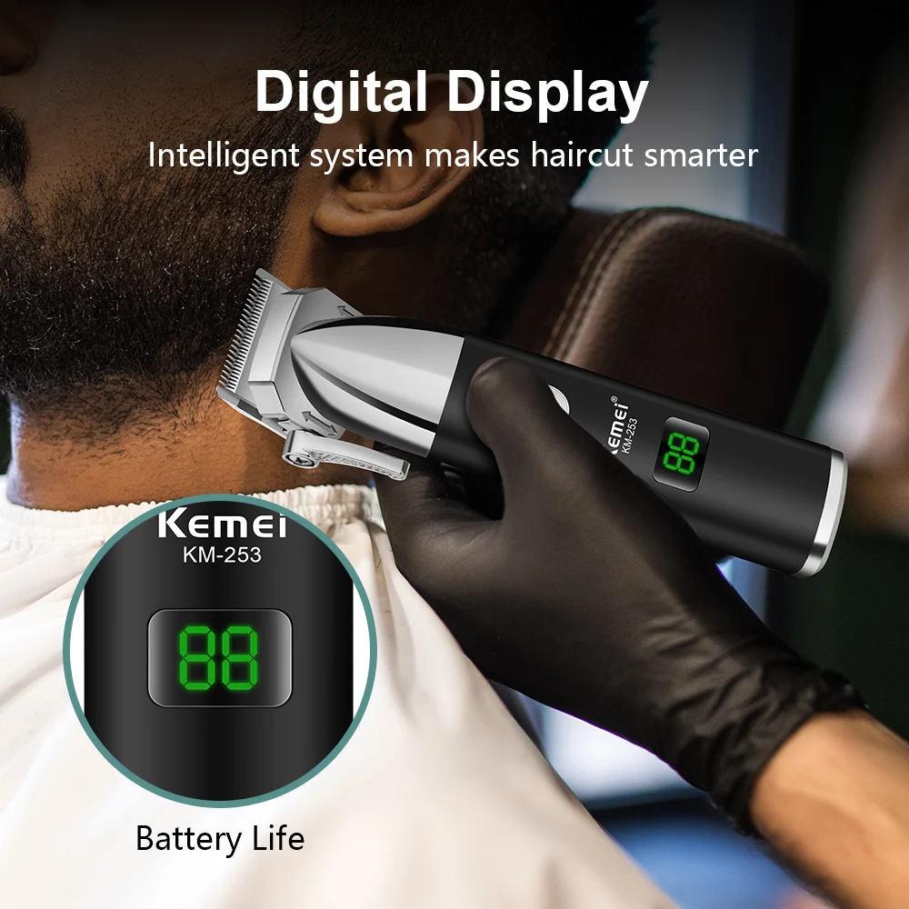 Kemei 253 Rechargeable Barber Hair Trimmer For Men Electric Professional Beard Hair Clipper Cord/Cordless Hair Cutting Machine