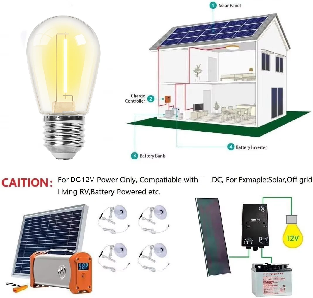 12V Laagspanning Led Vervanging Lamp S14 1W Plastic E27 DC12V Outdoor Onbreekbaar Solar String Gloeilampen Voor RV Camper Marine