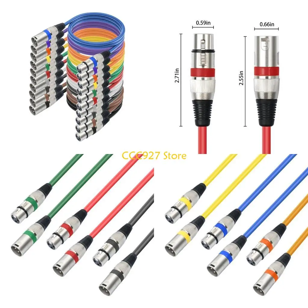 

B03F 10Pcs 3Pin Kanon Cable Male to Female Balanced Microphones Cable Cord for Mixing Consoles Amplifiers Speaker 1m Length
