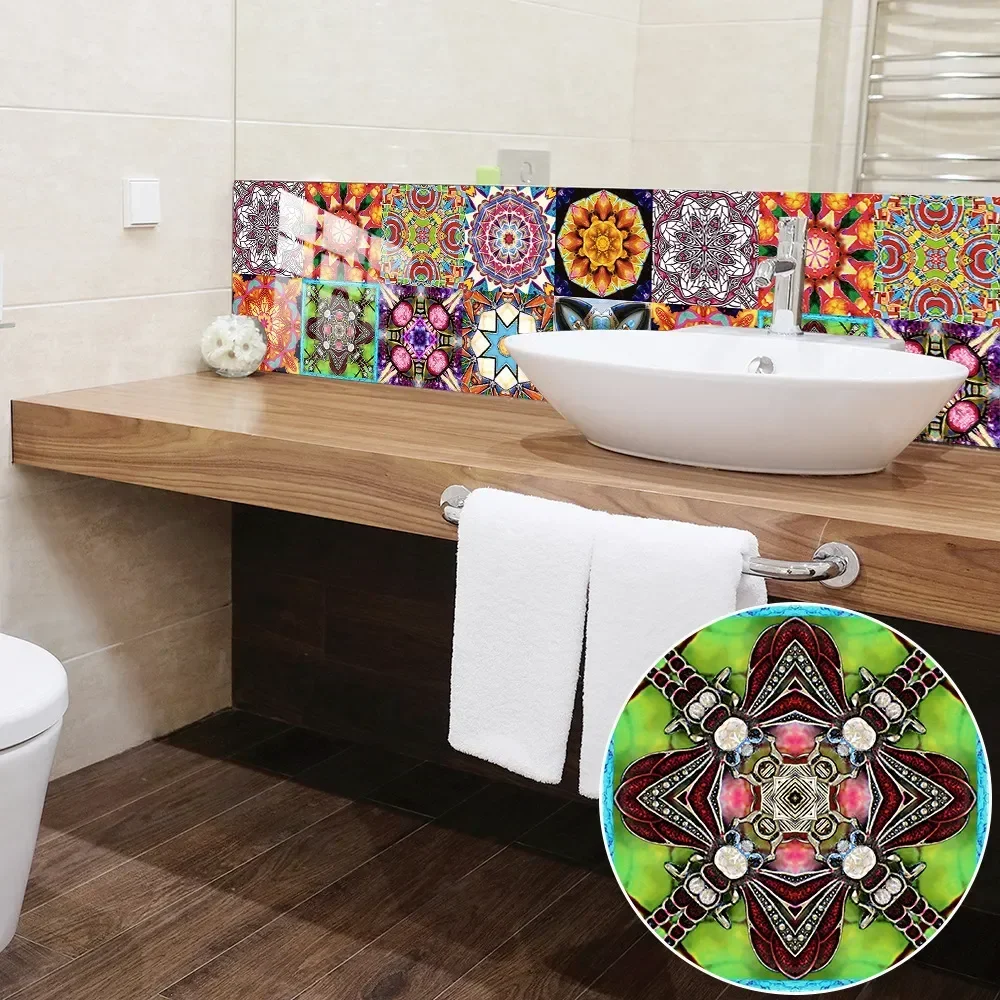 Bohemian Tile stickers Home renovation Bathroom Kitchen Cabinet decor Renovation Self-adhesive wall stickers bedroom decoration