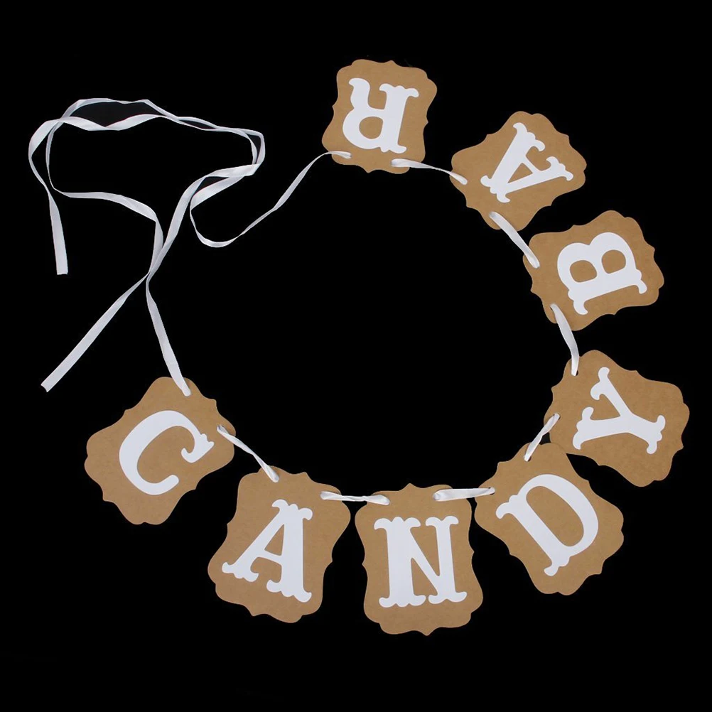 

8 Flags CANDY BAR Banner Paper Wedding Garland Decoration 16x12cm Cards 2 4m Ribbon White Brown Party House Tree Decor Flag