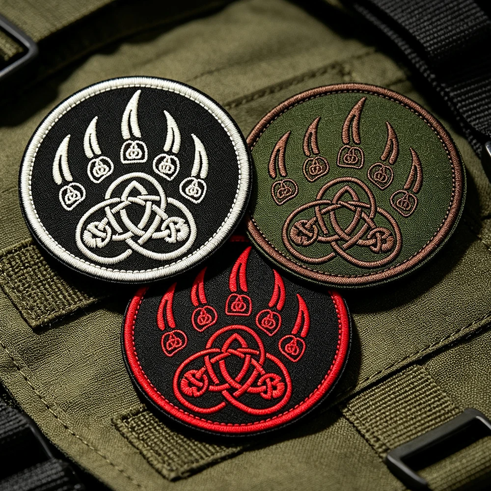 Celtic Wolf Paw Embroidered  Patch Hook&Loop Round Tactical Patch for Backpack Vest Hat Clothing DIY Badge