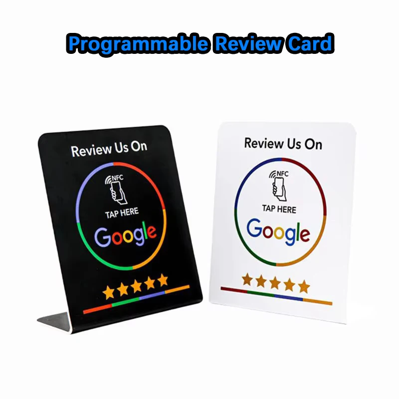 Programmable Google Review Card 13.56Mhz Brand bracket NFC Bending Card Standing Card 504bytes N-Tag Card station table
