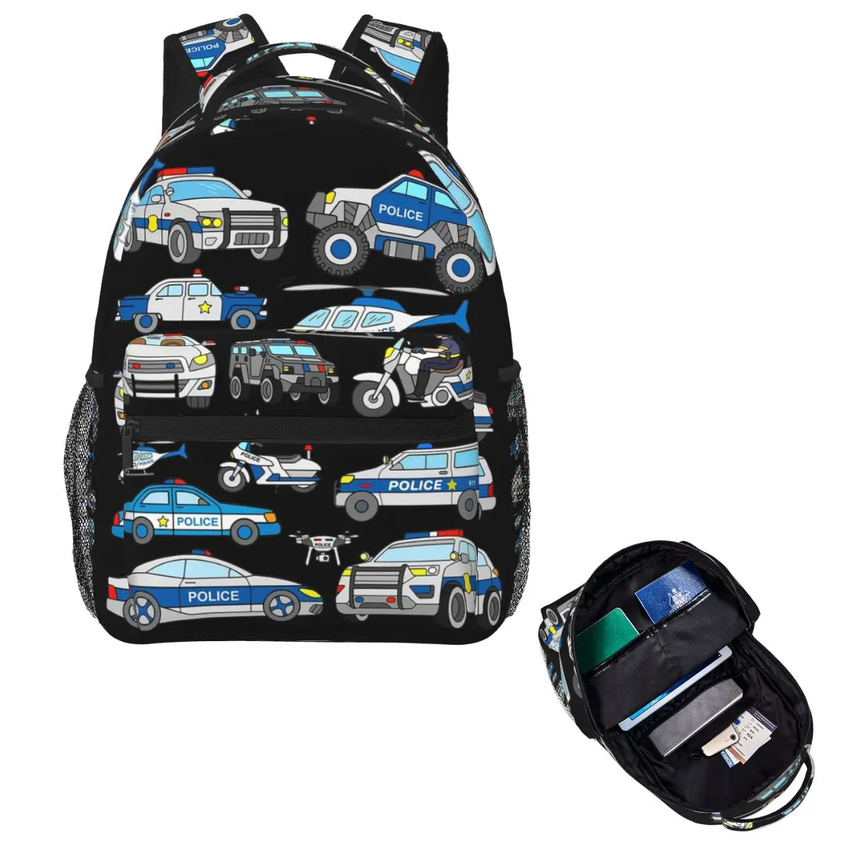 Police Car Design Student Backpack School Bag Hiking Travel Daypack for Men Women Fashion Bookbag Shoulder Bags