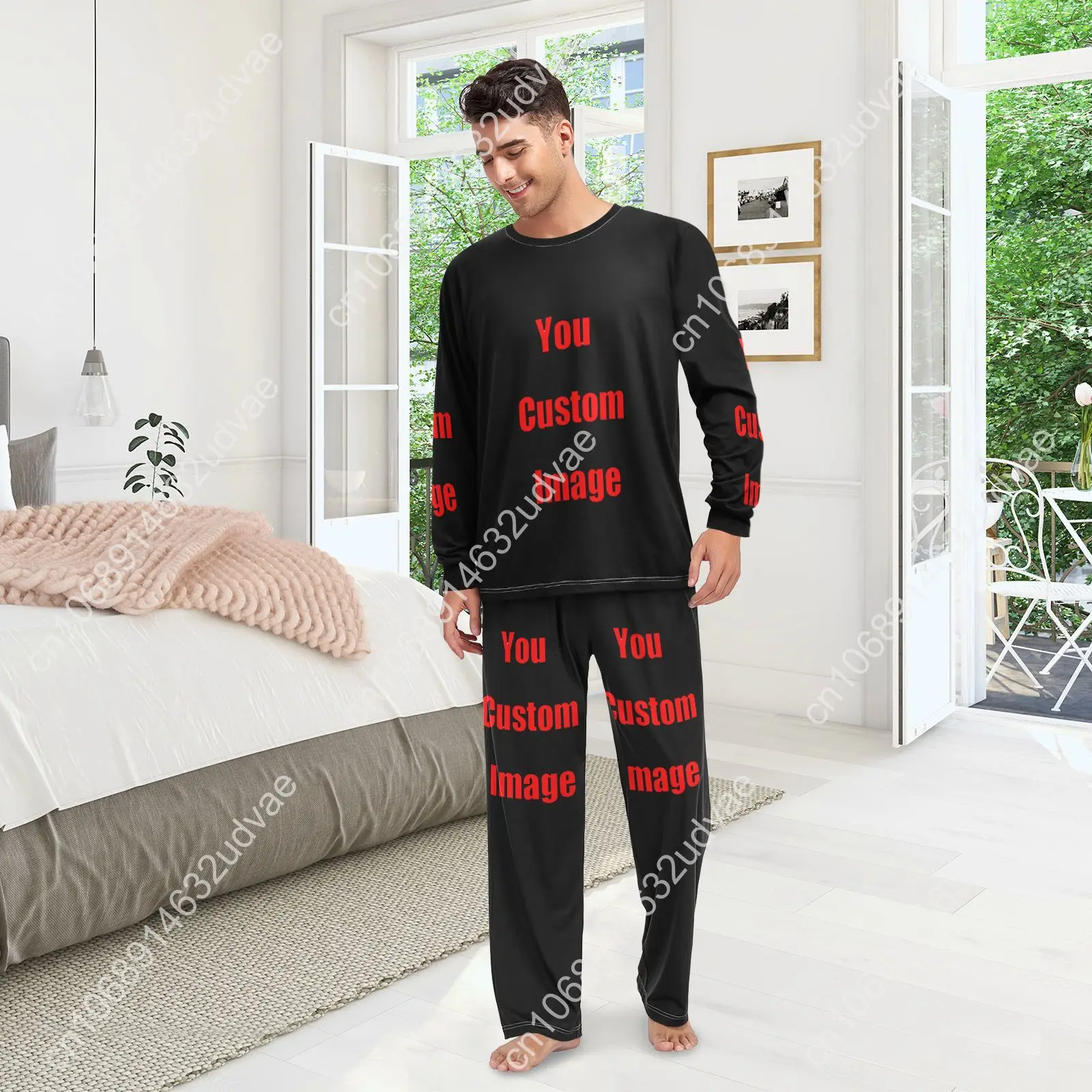 Loose Men Women Pajama Sets Custom Image Design Home Sleepwear Spring Autumn Trousers For Men Pijama Elastic Long Pants pyjama