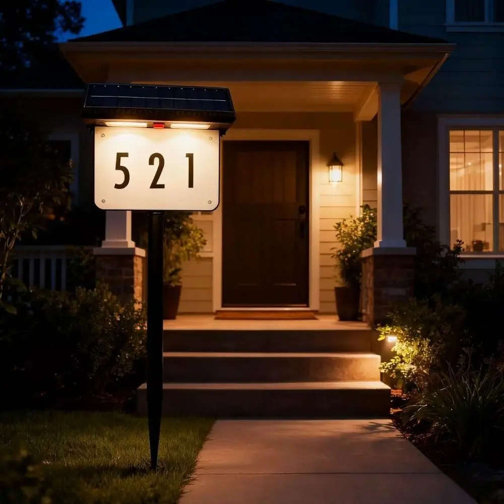 Waterproof Solar Address Sign Light 3-Color Ambience Lamp Wall Mounted Solar Powered House Number Light In-Ground Stake Mounted