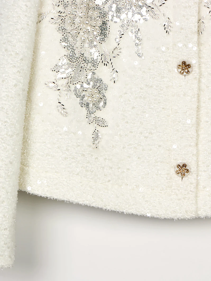 New fashionable and elegant light luxury socialite heavy industry beaded round neck single-breasted small fragrance style jacket