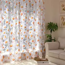 Modern Sun Floral Tulle Window Curtains for Living Room Bedroom Luxury Sheer Curtain For Kitchen Printed Voile Curtain Drapes