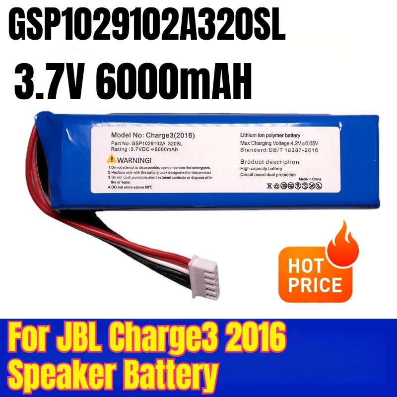 

GSP1029102A320SL 3.7V 6000mAH Battery for JBL Charge3 2016 Speaker