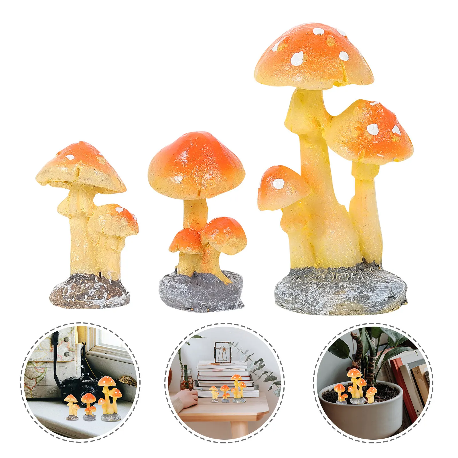 3Pcs Simulation Mushroom Landscape Ornaments Resin Miniature Garden Decoration Micro Landscape Table Decor Creative Craft