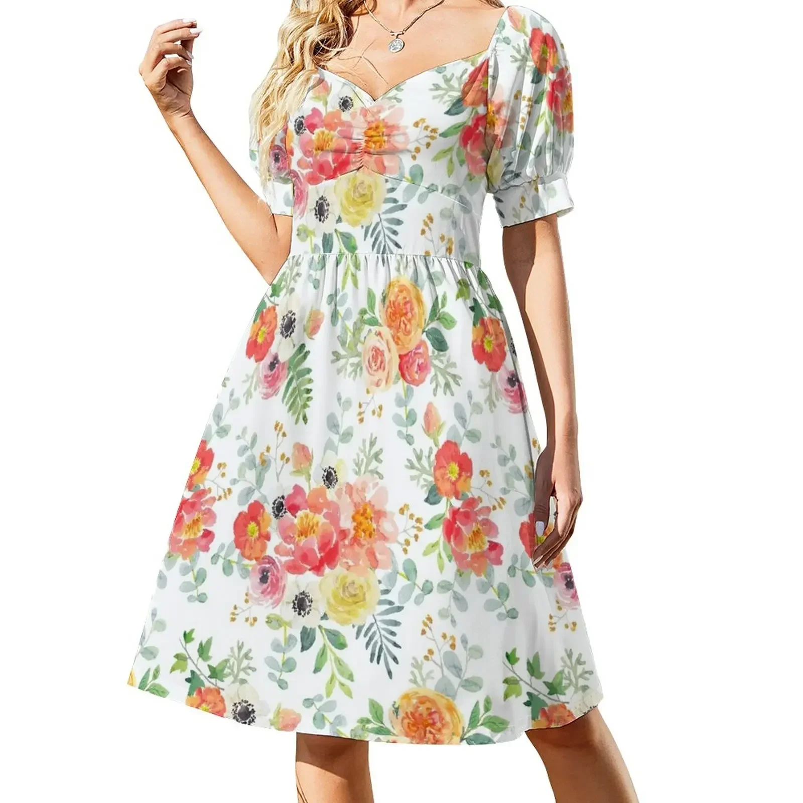 

Alicia pink watercolor flowers Short-Sleeved Dress luxury dresses Bridesmaid dress woman Woman fashion Dress