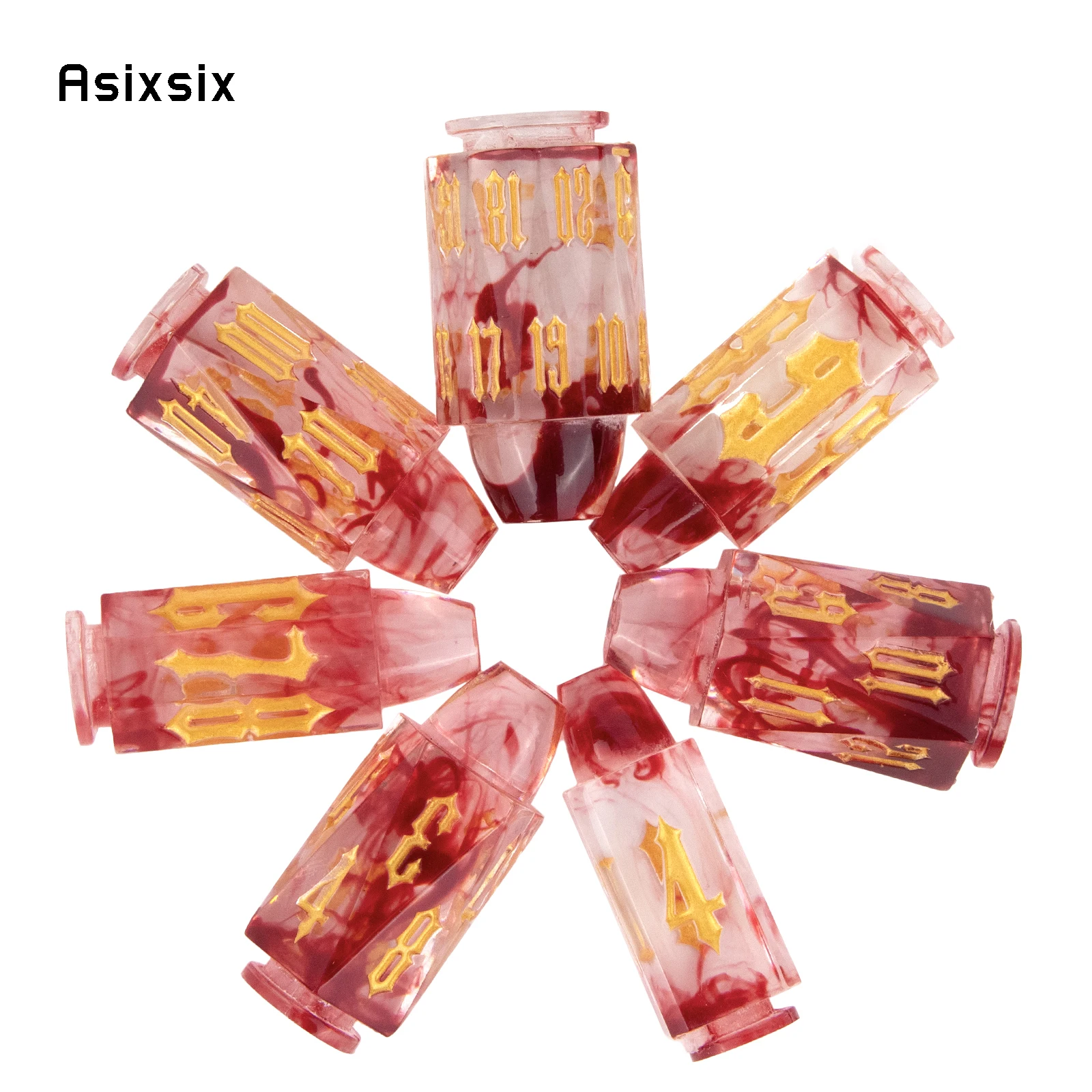 

7 Pcs Red Transparent Bullet Resin Golden Number Sharp Edge Dice Polyhedral Dice Suitable for Role-Playing RPG Card Game