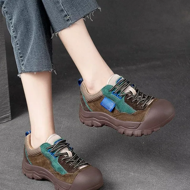 Spain Glas Genuine Leather Vintage Bread Bottom Women's Single Shoes round Toe Casual Fashionable Autumn Wear Resistant