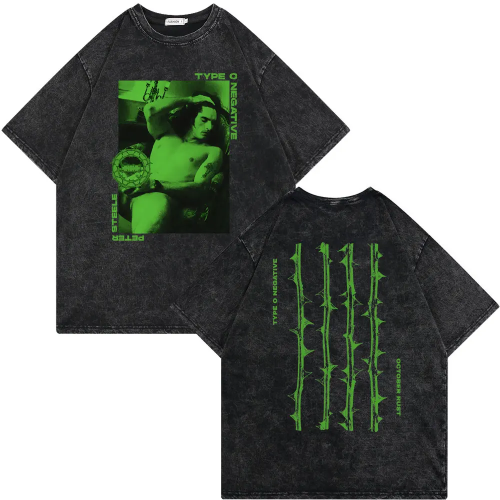 Washed Vintage Rock Band Type O Negative Rip Peter Steele Tribute T Shirt Male Casual Oversized T-shirt Men's Rocker Streetwear