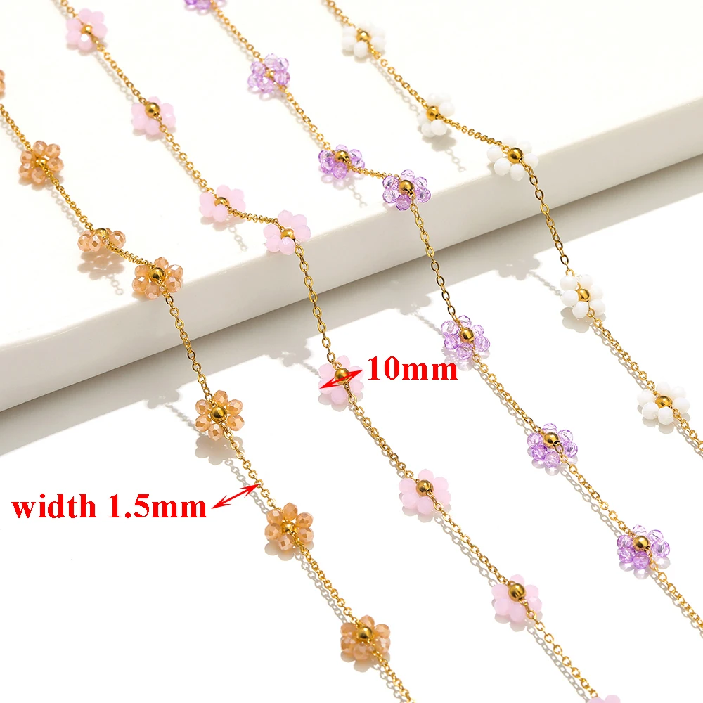 1 Meter Stainless Steel Pearl Braided Flowers Flat Link Chains for Crafts Necklaces Anklet Supplies DIY Jewelry Making Wholesale