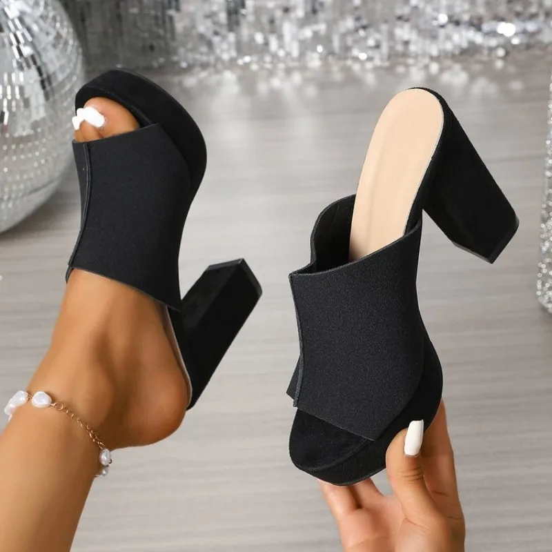 

Fashion 11cm Ultra High Heel Waterproof Platform Patent Leather Fish Mouth Simple Women's Summer Slippers Plus Size 41 42