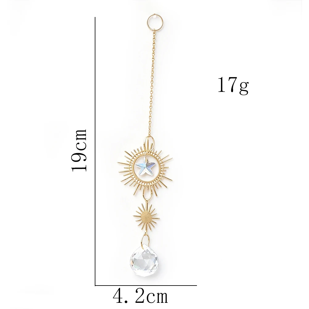 Brilliant Sun Star Brass Pendant Clear Teardrop Shaped Prism Sun Catcher Rainbow Light Shadow Generator Wedding Decor Ornament