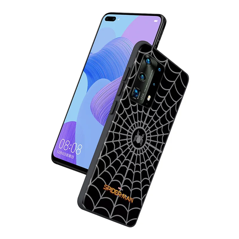 Black Silicone Soft Phone Case, Marvel Spiderman Logo, Huawei Nova Y90 Y70 Y61 10 9 8 8i 7 SE 6 5T 5i 4 3i Plus Pro