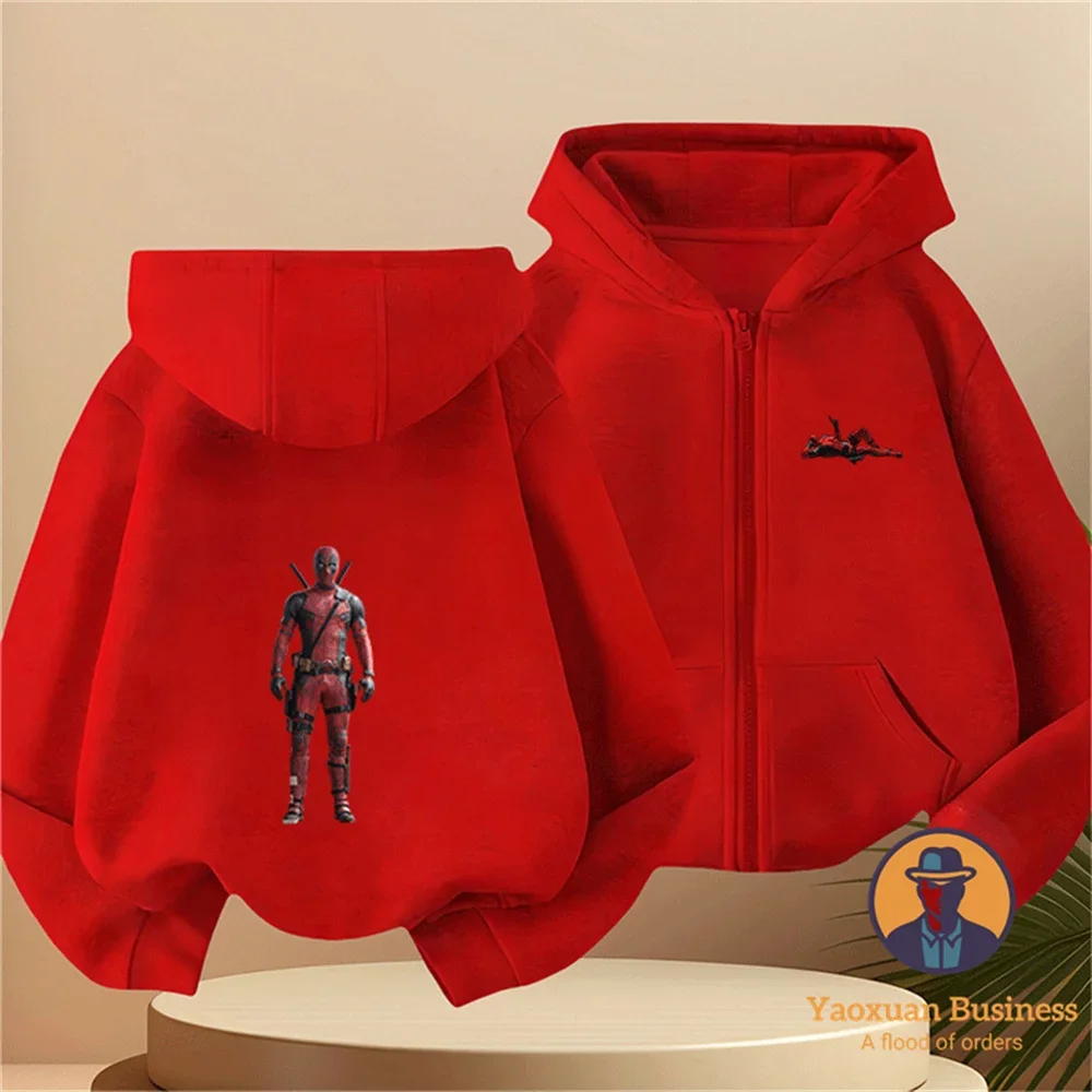 

2 14Y Avengers Deadpool 2D Pattern Print Zip Hoodie Pure Cotton Trendy Casual Children Hooded Sweatshirt