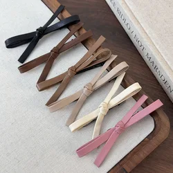 Retro Simple Coffee Color Leather Bow Hair Clips Headdress For Woman Girls Sweet Hairpins Barrettes Fashion Hair Accessories New