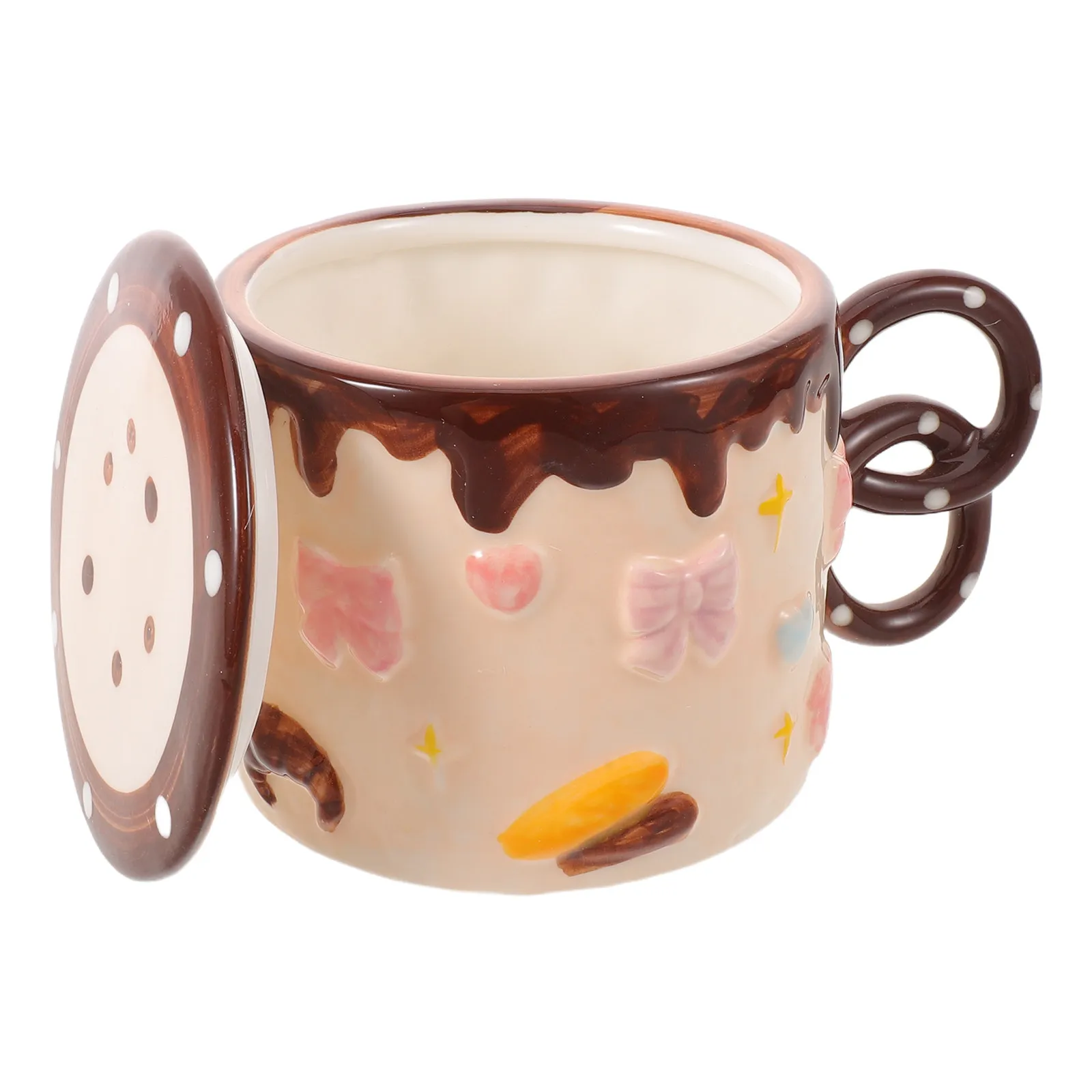 400Ml Ceramic Mug with Lid Bowknot Design Cute Coffee Mug for Women Girly Aesthetic Tea Cup Microwave Safe Dishwasher Safe