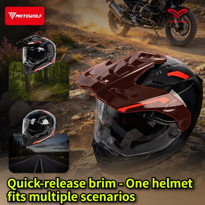 Motorcycle helmet panoramic wide-angle lens removable brim ventilation double lens 4-season universal off-road full helmet