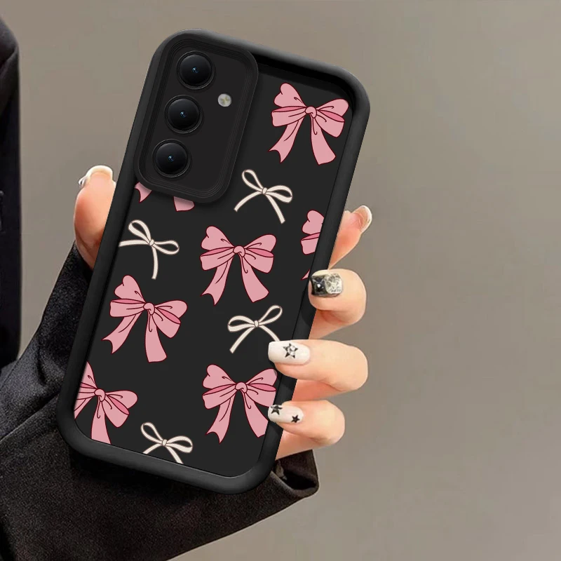 S24 Ultra Cute Pink Bow Knot Case For Samsung Galaxy S24 S25 S21 S20 S23 S22 FE Plus Ultra Shockproof Silicone Soft Phone Cover